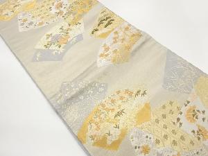 地紙に色紙・花々模様織出し袋帯